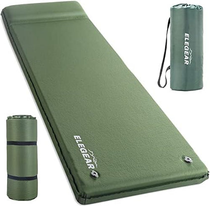 Self-inflating sleeping pad with built-in pillow
