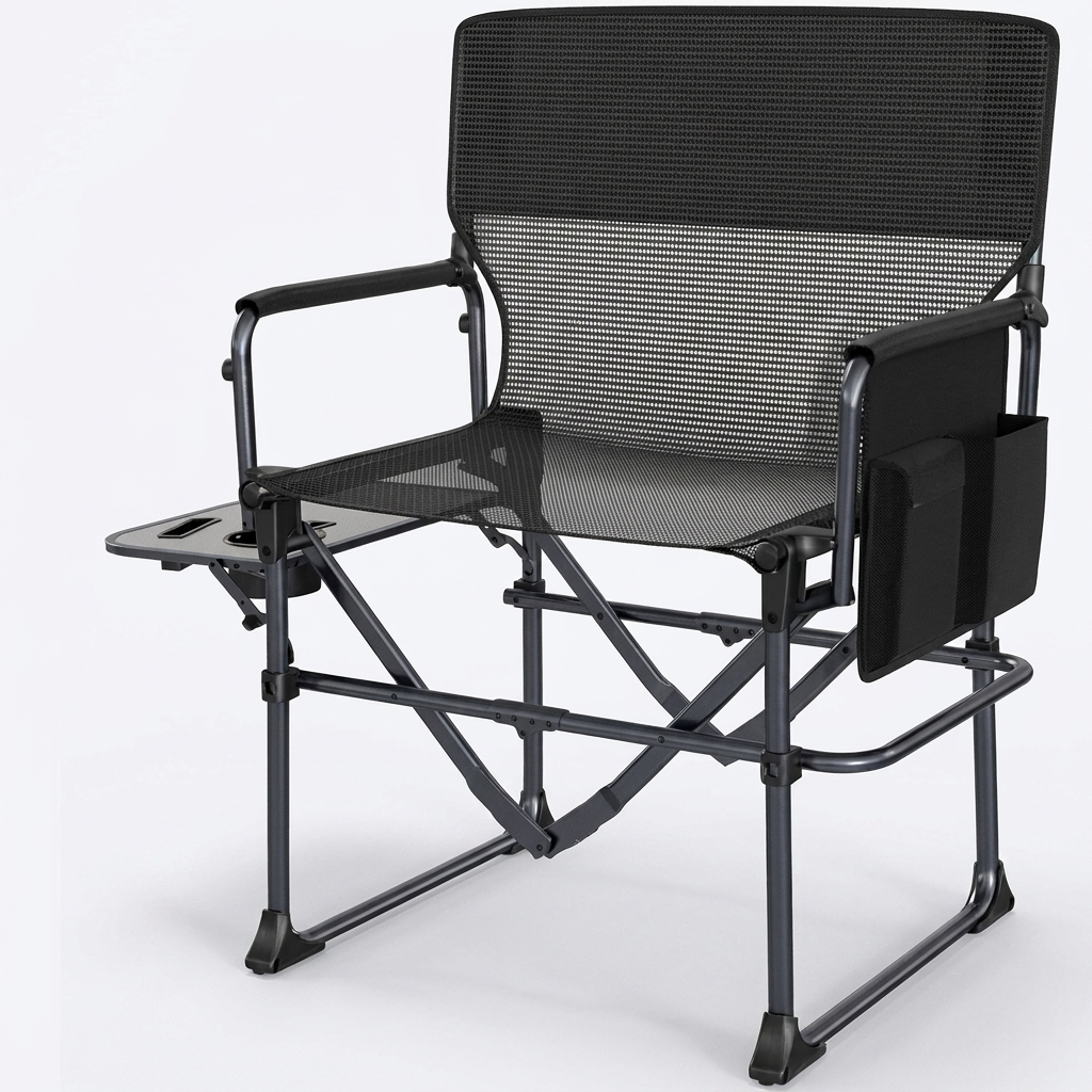Directors camping chair with side table and cup holder
