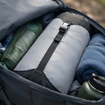 Slippery nylon fabric sliding into a backpack