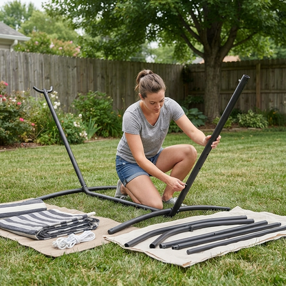 Assembling the steel stand by hand