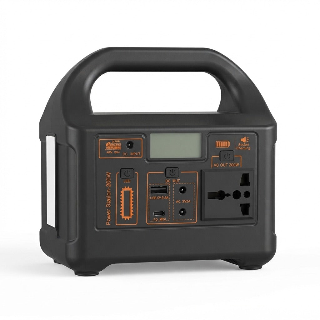 Portable power station 200W shown front on against a plain white background