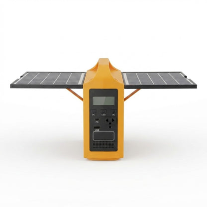 Solar power station 100W portable solar power bank on a plain background