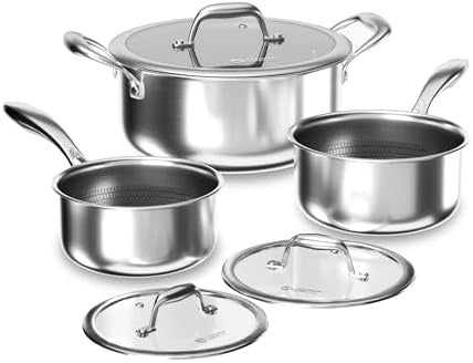 stainless steel pot set as supplied, three pots with tempered glass lids