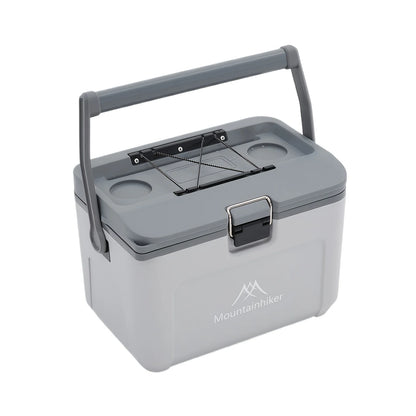 16L ice box in grey with the swing handle raised, on a plain white background