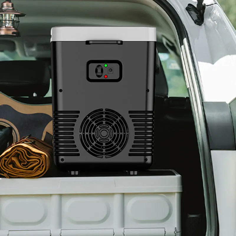 10L camping cool box loaded in the back of a vehicle