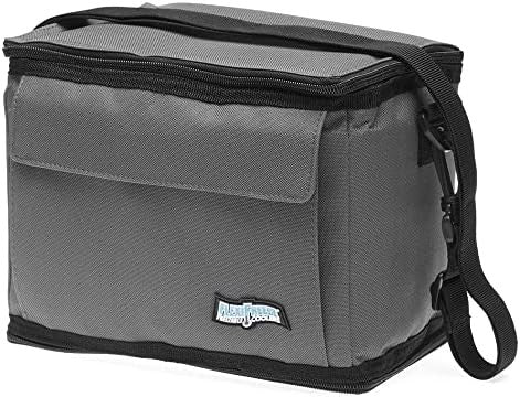 Soft cooler lunch bag zipped shut with the front pocket visible