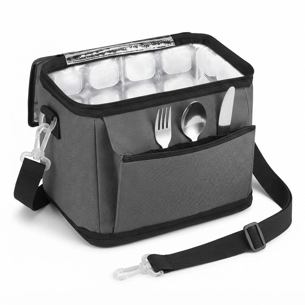 Freezable lunch cooler bag with the shoulder strap and front pocket