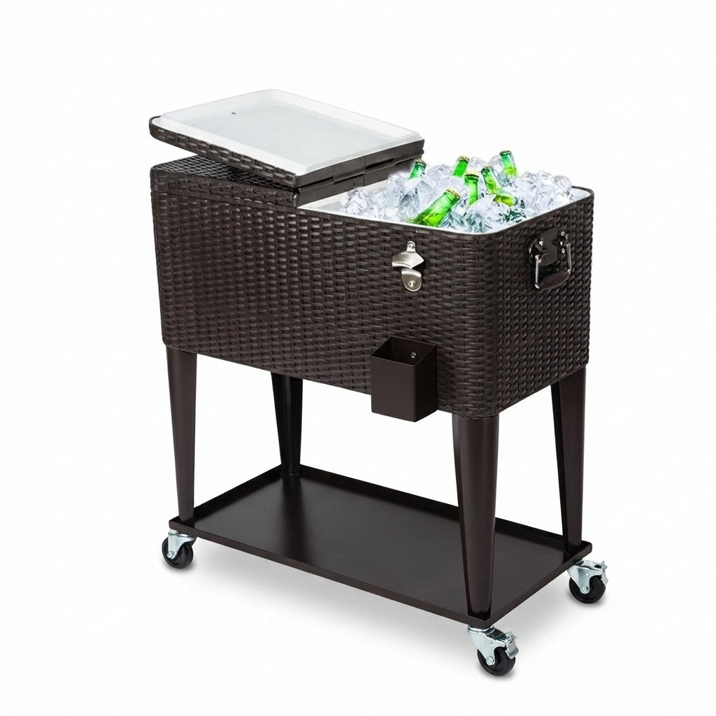 80-quart patio ice cooler cart on wheels shown on a plain white background