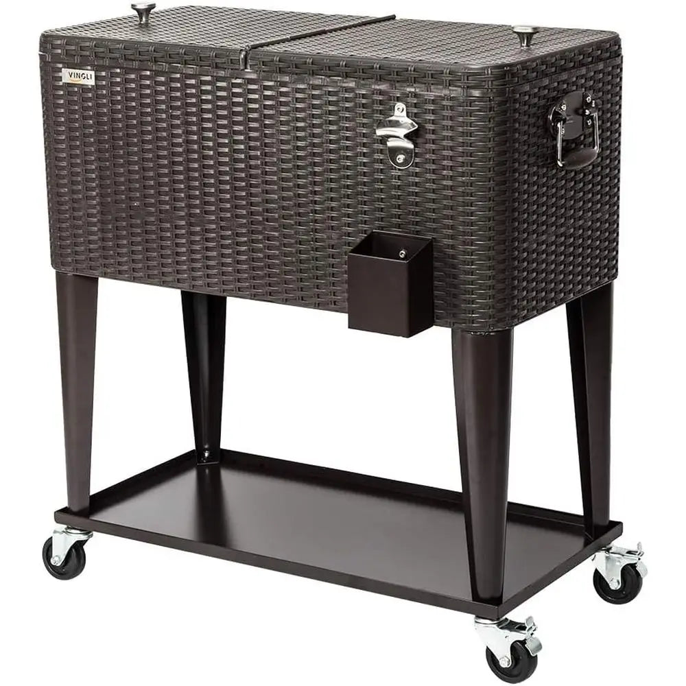 80-quart rolling cooler cart shown side on against a plain white background