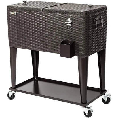 80-quart rolling cooler cart shown side on against a plain white background