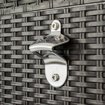 Close view of the stainless bottle opener fixed to the woven side panel