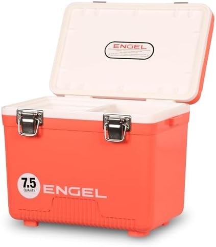 Air tight cooler open showing the white lid and stainless steel latches