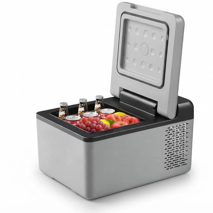 10QT electric cooler for truck in grey on a plain white background