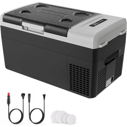 12v portable cooler as supplied with DC and AC cords and cup holders