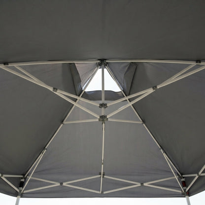 canopy tent peak vent seen from underneath the grey top
